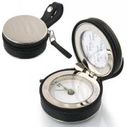 Часы-будильник дорожные с фоторамкой; черный; D=4,7 см; искусственная кожа, металл