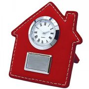Часы настольные "Домик"; красный; 7,5х9 см; искусственная кожа, металл