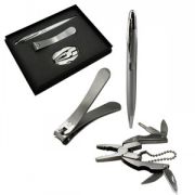 Набор: авторучка, мульти-инструмент на цепочке и щипчики для ногтей; серебристый; 15,5х12 см; металл