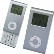 Калькулятор раздвижной с календарем и часами; серый; 9,6х5х1,4 см; пластик