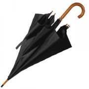 Зонт-трость с деревянной ручкой, полуавтомат; черный; D=103 см; нейлон