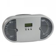 Часы настольные с термометром, гигрометром и подставкой для авторучек "Панель приборов"; серый; 18х9,3х7,2 см; пластик