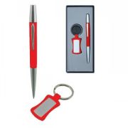 Набор: авторучка и брелок; красный с серебристым; 18х8х2,3 см; металл