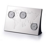 Часы настольные с часовыми поясами; 18х4,5х12 см; посеребренный металл