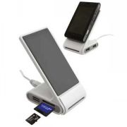 USB-разветвитель (2 порта) с картридером и зарядным устройством для мобильного телефона; белый с серым; 6х13,3х8см; пластик