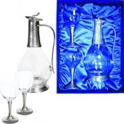 Набор: декантер и 2 бокала; 34,5х34,5х14,5 см; стекло, металл