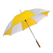 Зонт с деревянной ручкой, полуавтомат; белый с желтым; D=103 cм; нейлон
