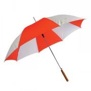 Зонт с деревянной ручкой, полуавтомат; белый с красным; D=103 cм; нейлон