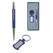 Набор: авторучка и брелок; синий  с серебристым; 18х8х2,3 см; металл
