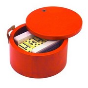 Набор игр: домино, 2 колоды карт; D=13,3 см; H=7,5 см; пластик, дерево